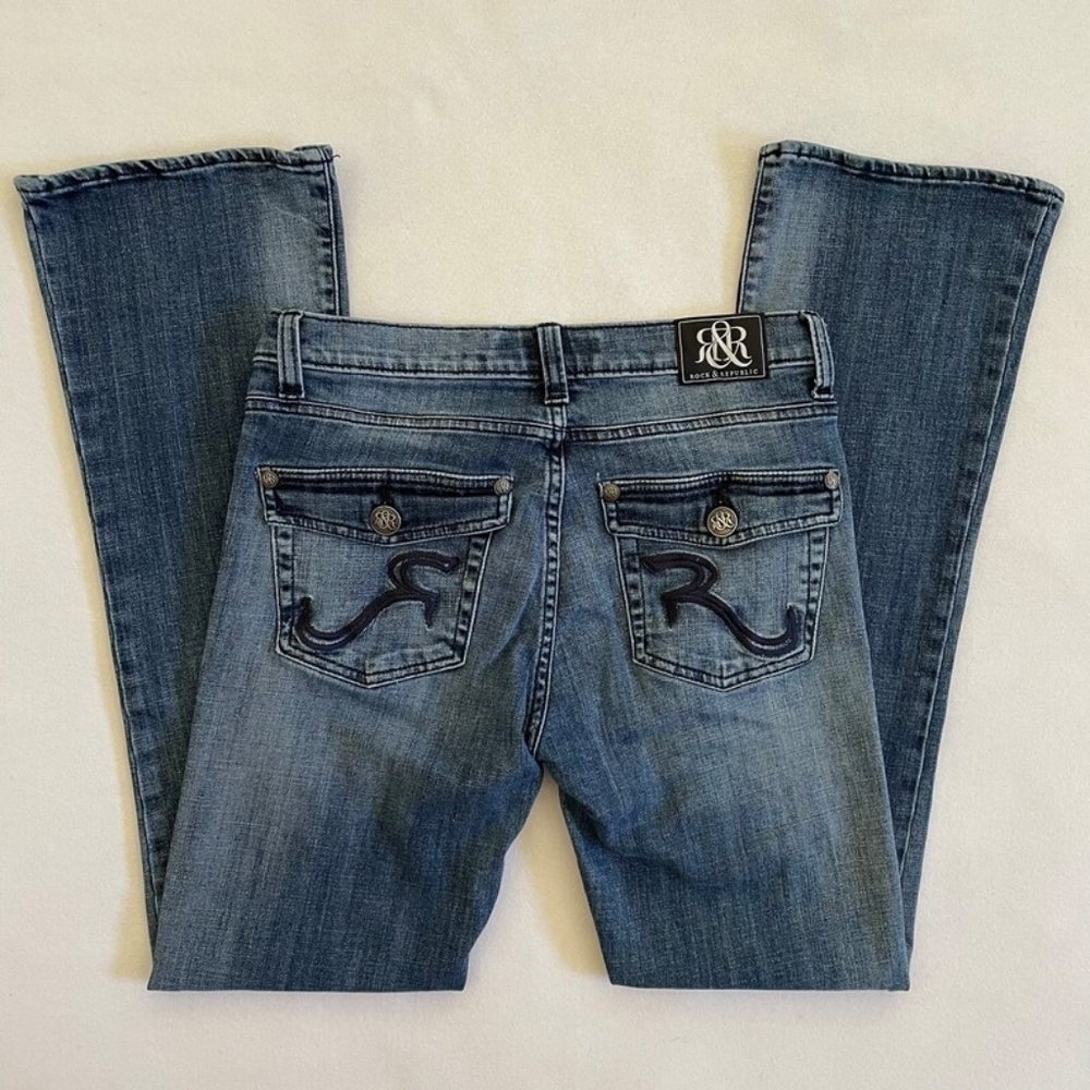 Vintage Rock & Republic Kasandra Low Rise Bootcut Flare Embroidered Flap Pocket - Picture 3 of 8